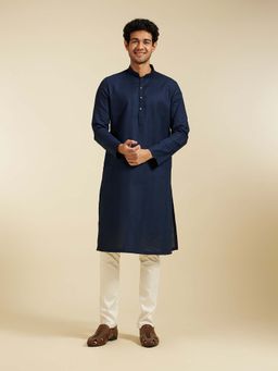 Diwas by Manyavar - Navy Blue Cotton Woven Kurta with Pyjama (Set of 2)