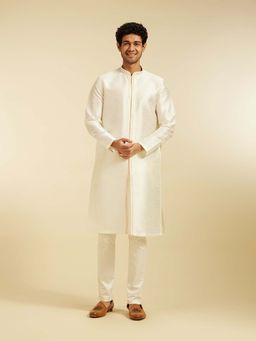 Diwas by Manyavar - Off White Art Silk Solid Embroidered Kurta with Pyjama (Set of 2)
