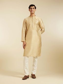 Diwas by Manyavar - Beige Art Silk Embroidered Stone Work Kurta with Pyjama (Set of 2)