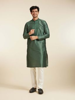 Diwas by Manyavar - Green Art Silk Embroidered Stone Work Kurta with Pyjama (Set of 2)