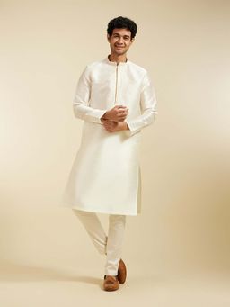 Diwas by Manyavar - Off White Art Silk Floral Woven Kurta with Pyajama (Set of 2)