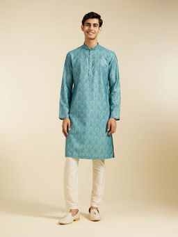 Diwas by Manyavar - Blue Viscose Blend Printed Kurta with Pyjama (Set of 2)