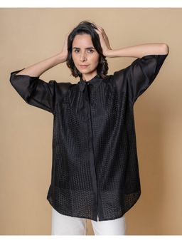 Kameez - Black Chanderi Embroidered Shirt with Slip (Set of 2)