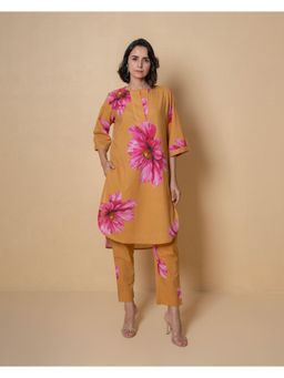 Kameez - Orange Digital Print Cotton Kurta with Pant (Set of 2)