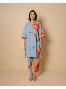 Kameez - Powder Blue Digital Print Cotton Kurta with Pant (Set of 2)