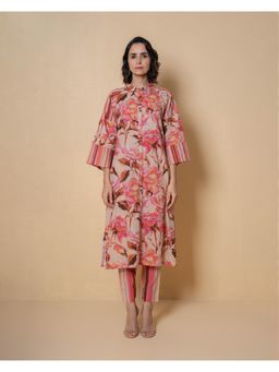 Kameez - Beige Digital Print Cotton Kurta with Pant (Set of 2)