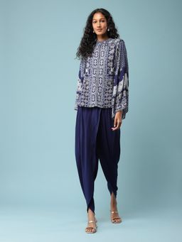 Aarke Ritu Kumar - Blue Geometric Print Top with Pant Co-ord (Set of 2)