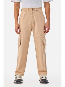 Snitch - Beige Solid Relaxed Casual Cargo Pant