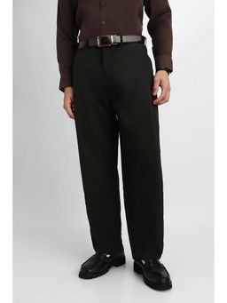 Snitch - Black Solid Relaxed Casual Trouser