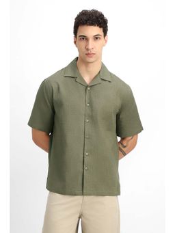 Snitch - Olive Textured Half Sleeves Casual Shirt