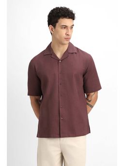 Snitch - Burgundy Textured Half Sleeves Casual Shirt