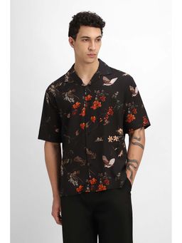 Snitch - Black Floral Half Sleeves Casual Shirt