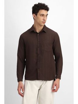 Snitch - Brown Textured Full Sleeves Regular Casual Shirt