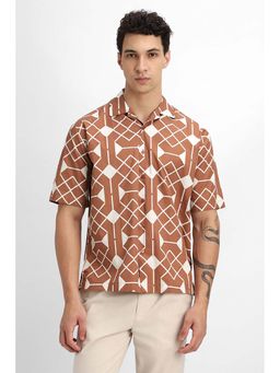 Snitch - Brown Geometric Half Sleeves Casual Shirt