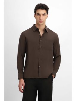 Snitch - Brown Solid Full Sleeves Regular Formal Shirt