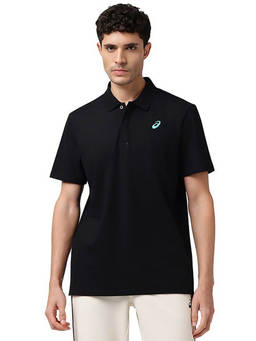 ASICS - Hidden Placket Emb Black Polo T-Shirt