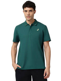 ASICS - Hidden Placket Emb Green Polo T-Shirt