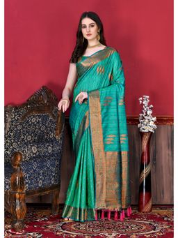 Yavira Silk - Green Zari Woven Cotton Silk Saree with Unstitched Blouse