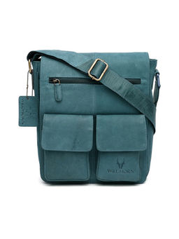 WILDHORN - Blue Classic Leather Messenger Bag for Men I Office Bags I Travel Bags I Adjustable Strap