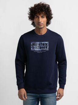 Spykar - Navy Blue Cotton Full Sleeve Round Neck Sweatshirt for Men