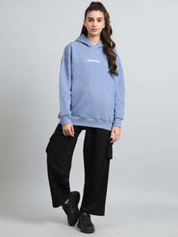 Griffel - Women Oversized Fit Front Logo Cotton Fleece Sky Blue Hoodie and Trackpants (Set of 2)