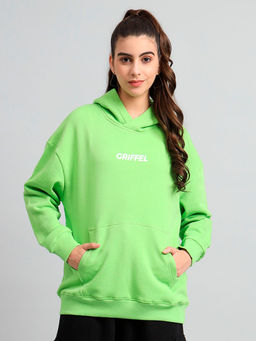 Griffel - Womens Parrot Front Logo Oversized Fleece Hooded Sweatshirt