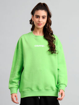 Griffel - Womens Parrot Front Logo Oversized Round Neck Cotton Fleece Sweatshirt