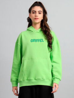 Griffel - Womens Parrot Cactus Print Front Logo Oversized Fleece Hooded Sweatshirt