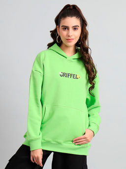 Griffel - Womens Parrot Chill Vibe Print Oversized Fleece Hooded Sweatshirt