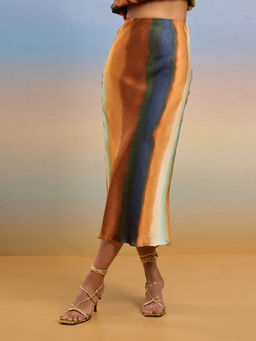 RSVP by Nykaa Fashion - Multicolor Ombre Striped Straight Fit Midi Skirt