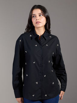 Twenty Dresses by Nykaa Fashion - Black Studded Full Sleeves Straight Fit Shirt