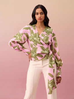 RSVP by Nykaa Fashion - Multicolor V Neck Full Bishop Sleeves Wrap Top