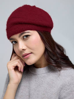 Twenty Dresses by Nykaa Fashion - Maroon Solid Beret Winter Cap For Women