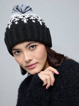 Twenty Dresses by Nykaa Fashion - Black Aztec Pattern Pom Pom Detail Winter Beanie For Women