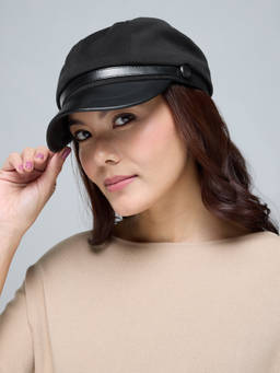 Twenty Dresses by Nykaa Fashion - Black Newsboy Beret Visor Fashion Vintage Cap For Women