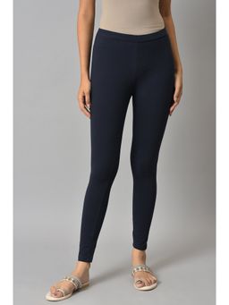 W - Navy Blue Solid Leggings
