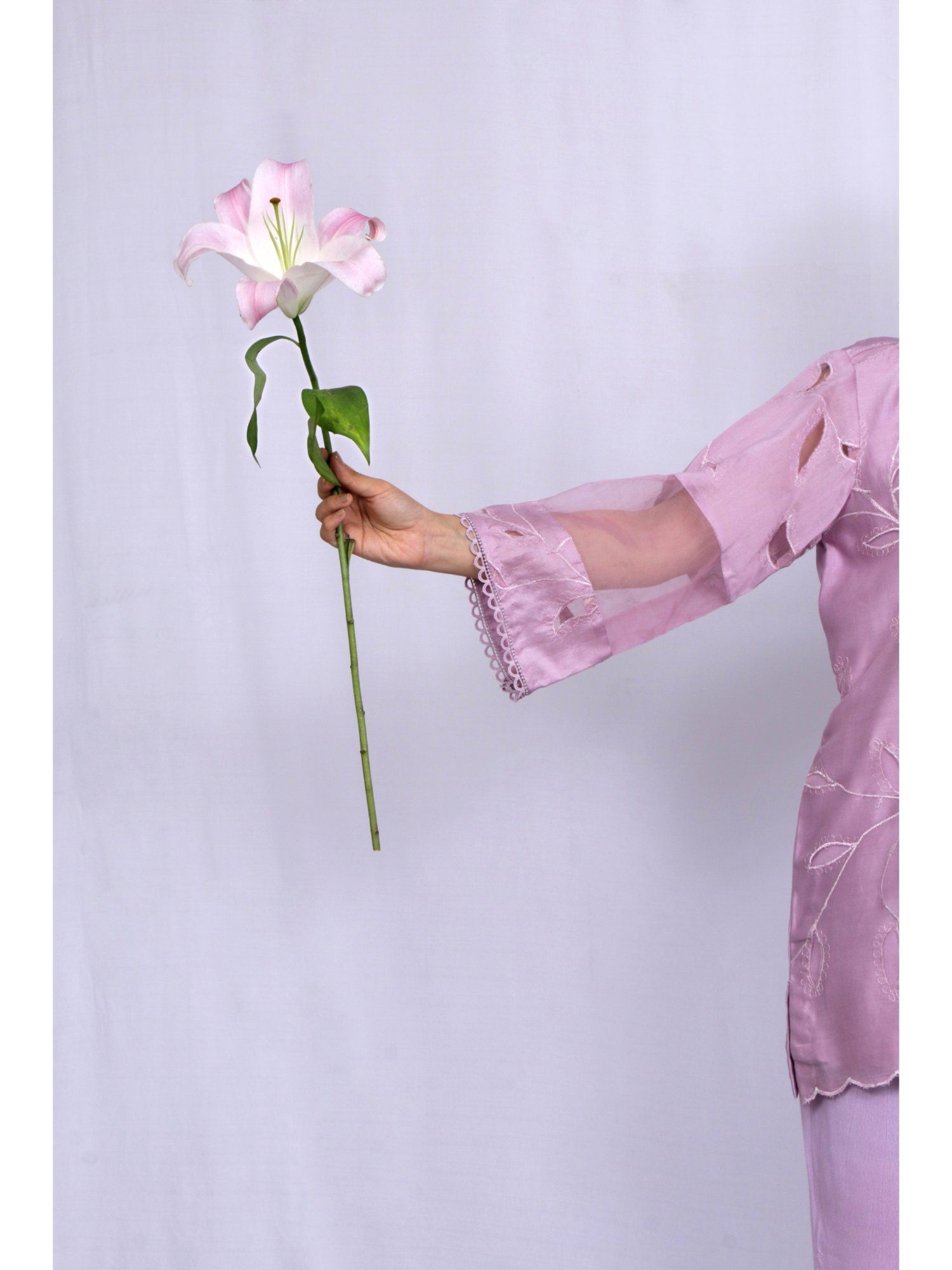 Buy ewaz Lilac Floral Embroidery Short Shirt Bell Bottom Online