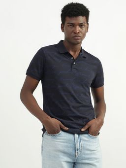 United Colors of Benetton - Cotton Printed Polo Collar Men T-Shirt-Navy Blue