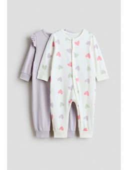 H&M - Unisex Purple 2-Pack Patterned Cotton Bodysuit