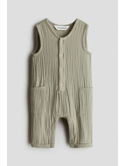 H&M - Unisex Green Cotton Muslin Romper Suit