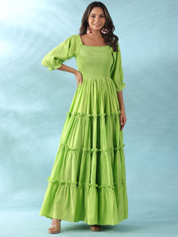 Gillori - Neon Green Flared Maxi Dress
