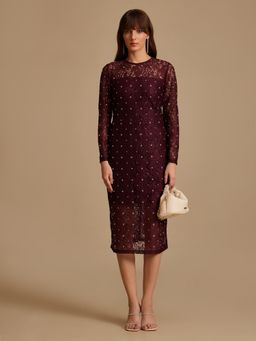 Kazo - Kinsley Embellished Midi Dress Wine