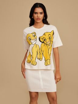 Kazo - Disney Simba and Nala Printed T-Shirt Beige