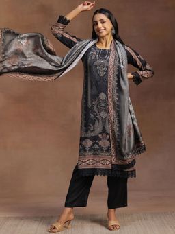 Libas - Womens Black Printed Kurta with Pant and Dupatta (Set of 3)