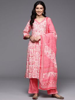 Libas - Womens Pink Printed Kurta with Pant and Dupatta (Set of 3)