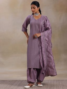 Libas - Womens Purple Embroidered Kurta with Salwar and Dupatta (Set of 3)