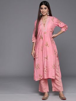 Libas - Womens Pink Floral Kurta with Pant (Set of 2)