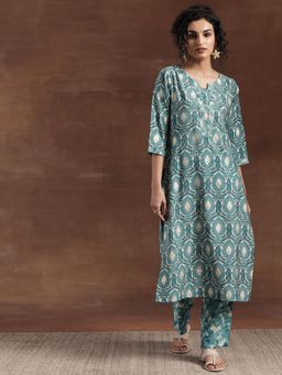 Libas - Womens Blue Printed Kurta with Pant (Set of 2)