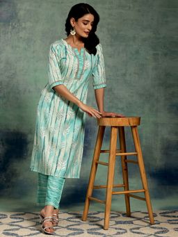 Libas - Womens Blue Printed Kurta with Pant (Set of 2)