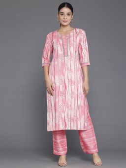 Libas - Womens Peach Printed Kurta with Trouser (Set of 2)